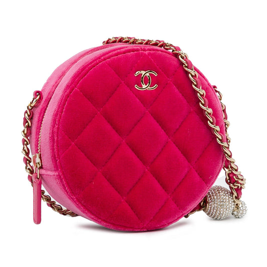 Chanel Velvet Pearl Crush Round Clutch with Chain (SHG-c4Cqfk)
