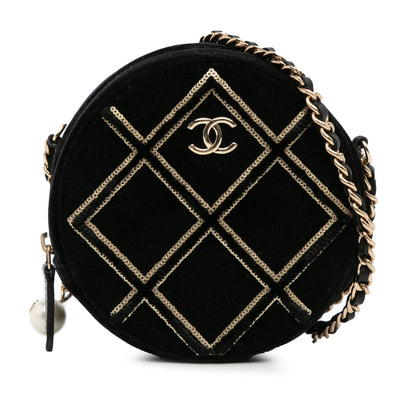 Chanel Velvet Pearl Sequin Round Crossbody