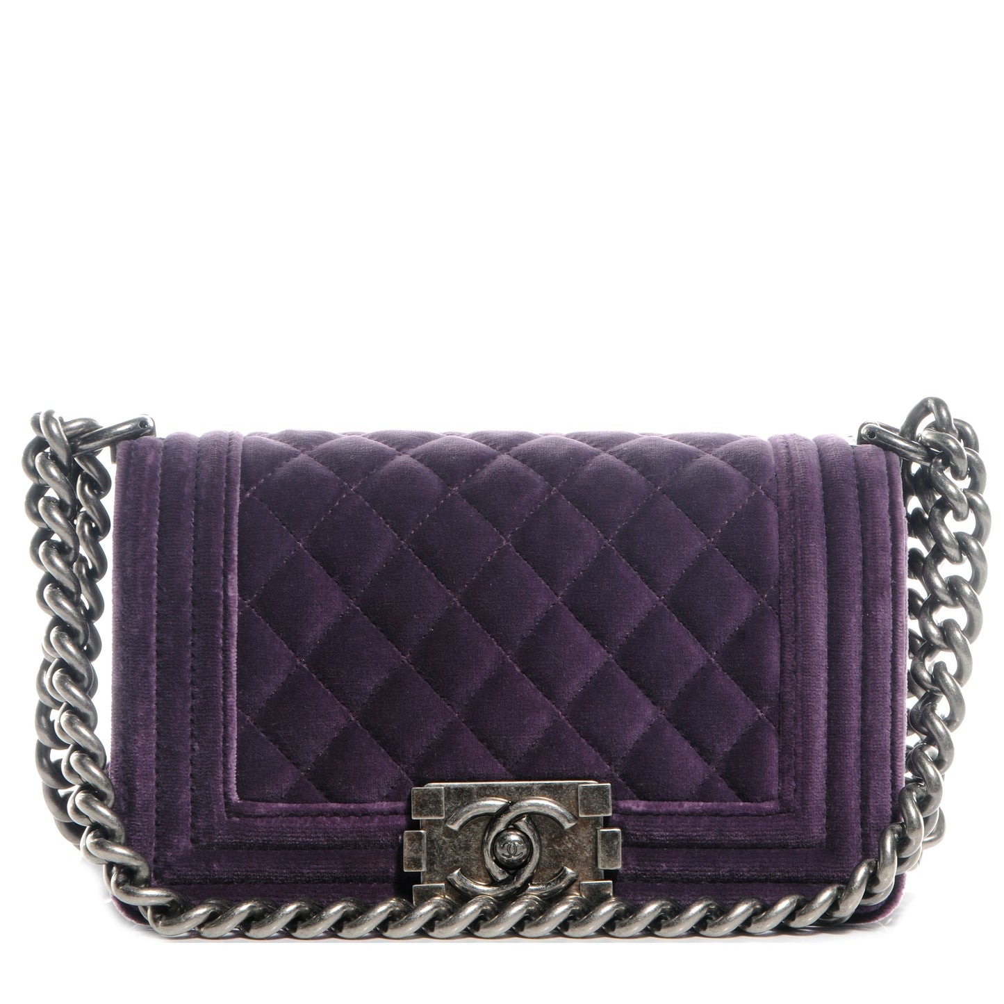CHANEL VELVET QUILTED MINI BOY FLAP BAG IN PURPLE-HS