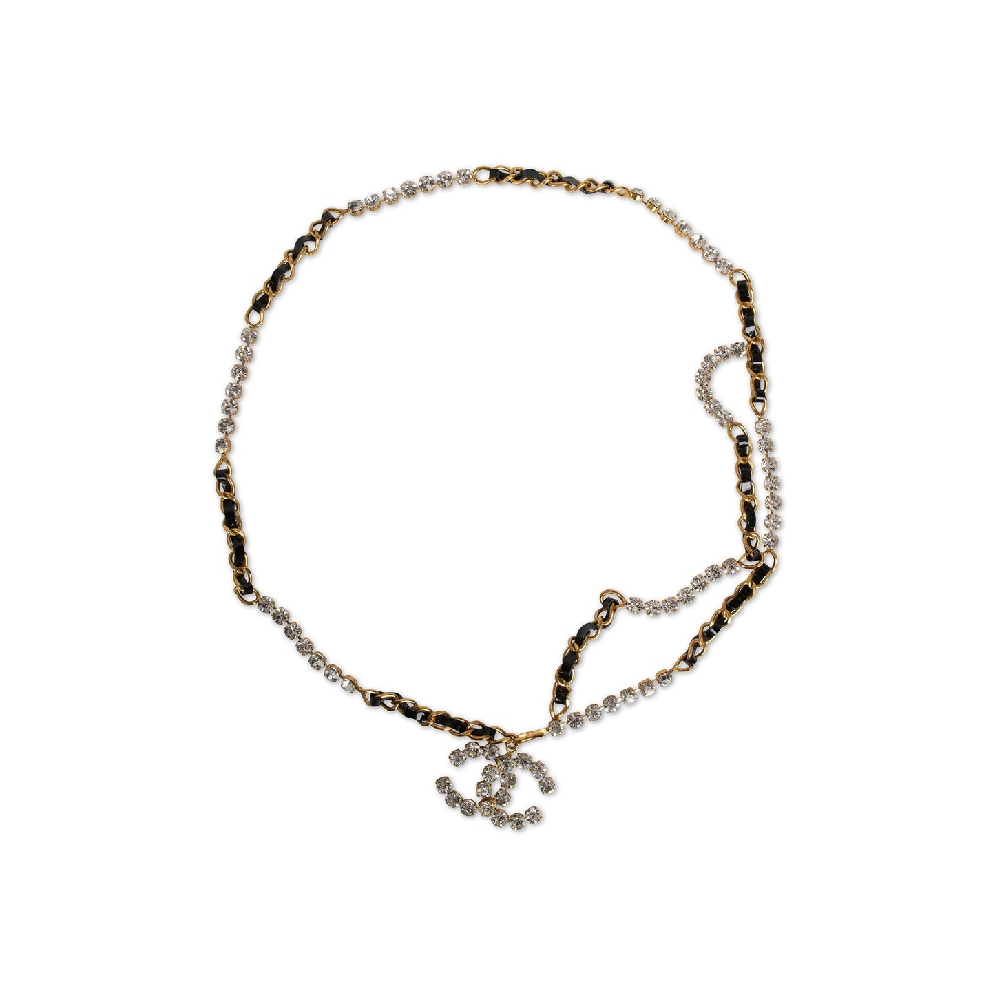 Chanel Vintage 1995 Strass CC Logo Chain-Link & Leather Belt