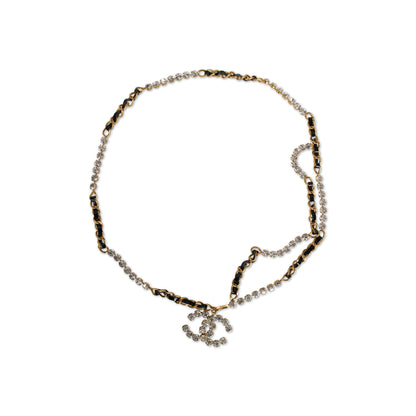Chanel Vintage 1995 Strass CC Logo Chain-Link & Leather Belt