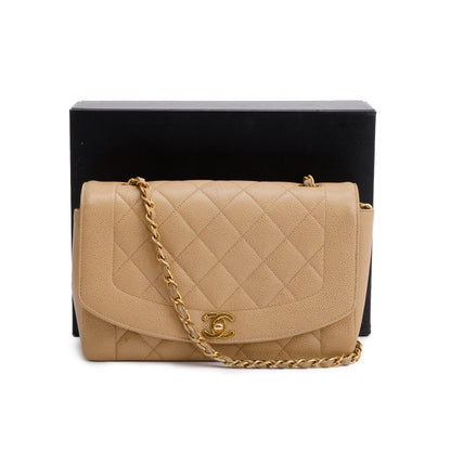 Chanel Vintage Beige Caviar Leather Medium Diana Flap Bag