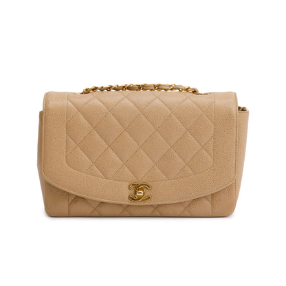 Chanel Vintage Beige Caviar Leather Medium Diana Flap Bag