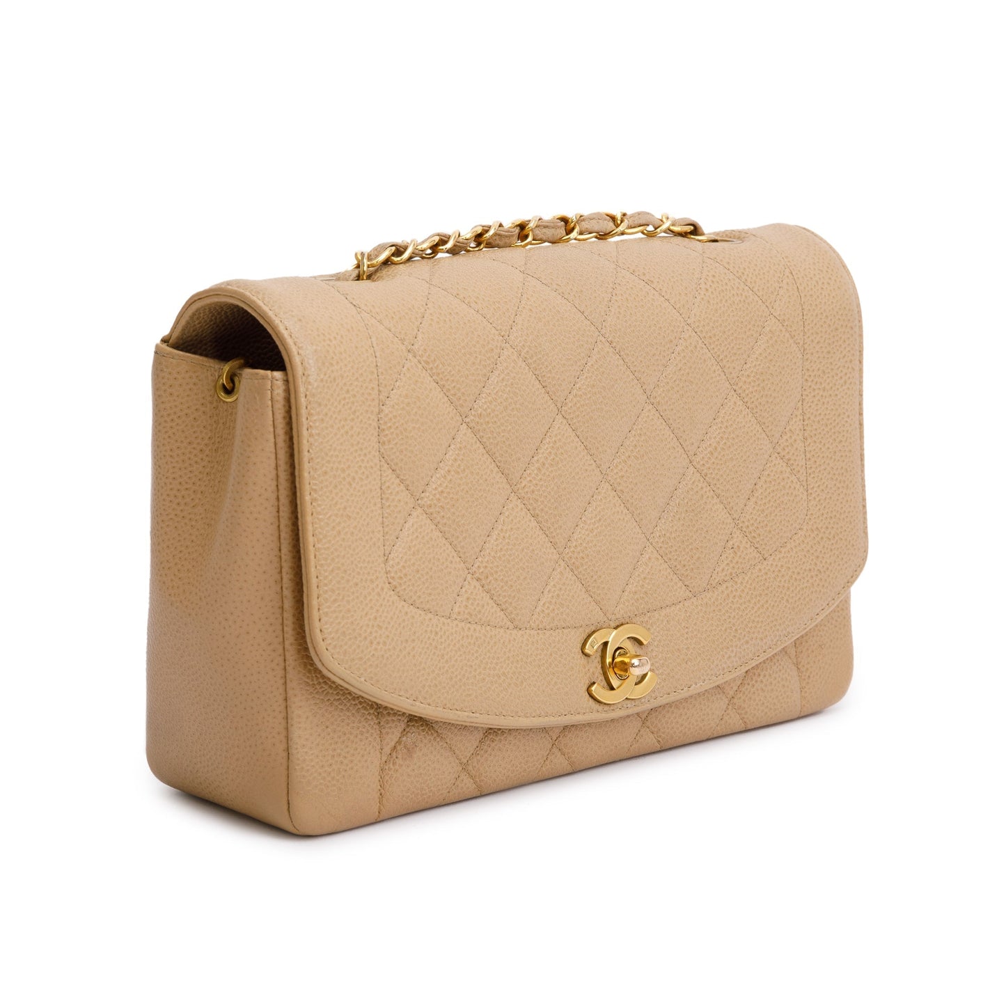 Chanel Vintage Beige Caviar Leather Medium Diana Flap Bag