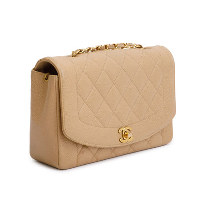 Chanel Vintage Beige Caviar Leather Medium Diana Flap Bag
