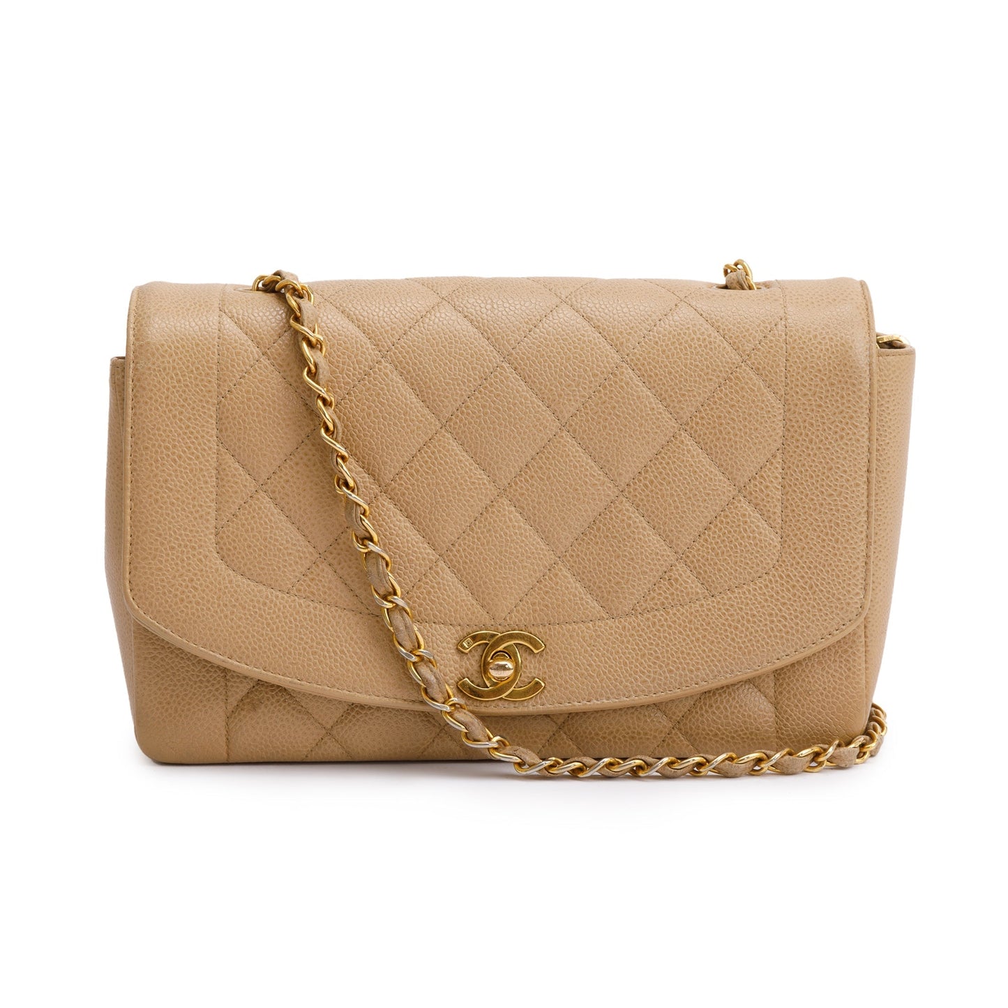 Chanel Vintage Beige Caviar Leather Medium Diana Flap Bag