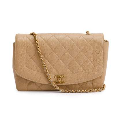 Chanel Vintage Beige Caviar Leather Medium Diana Flap Bag