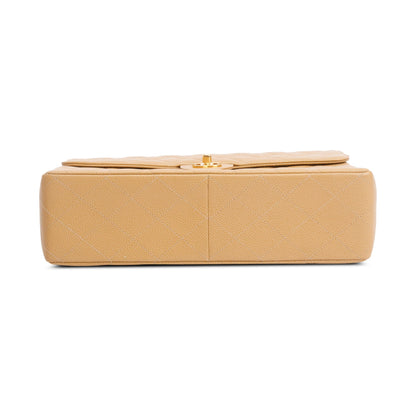 Chanel Vintage Beige Caviar Square Classic Jumbo Single Flap Bag