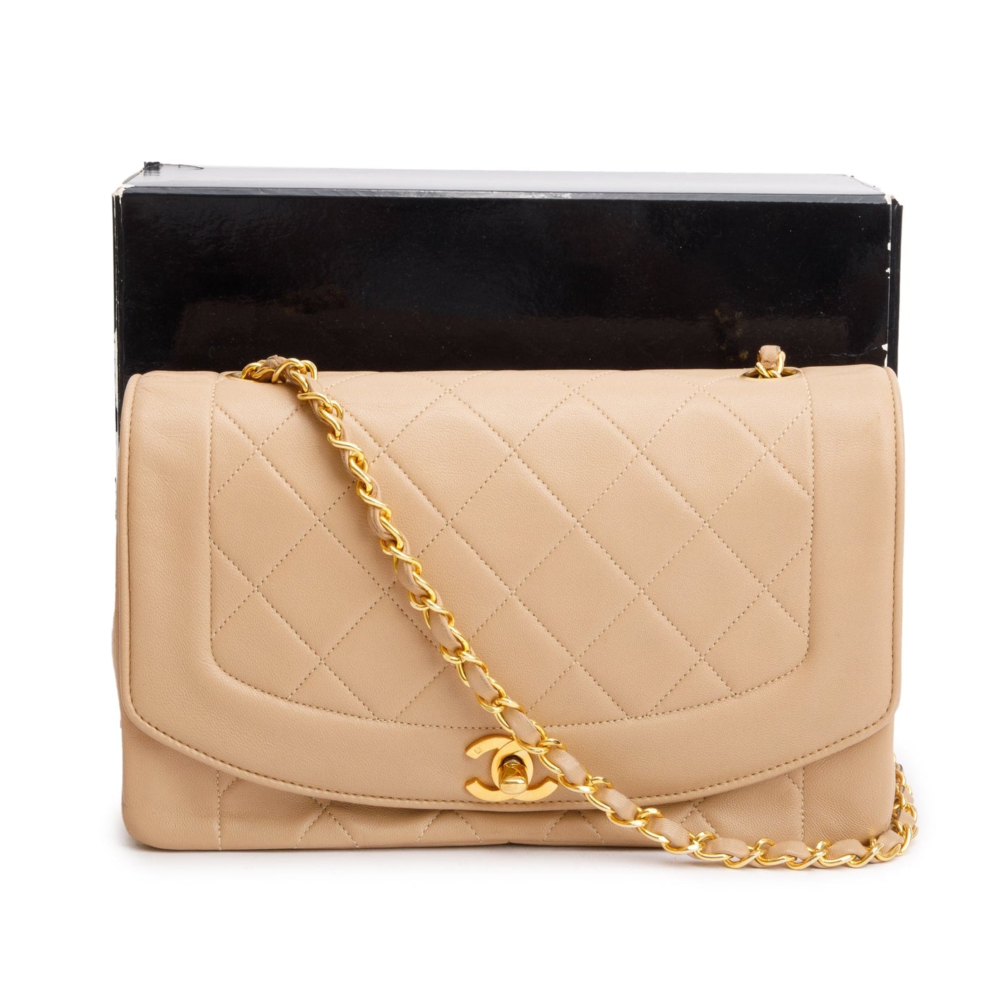 Chanel Vintage Beige Lambskin Leather Medium Diana Flap Bag