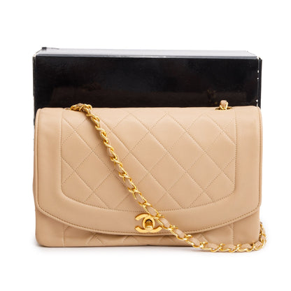 Chanel Vintage Beige Lambskin Leather Medium Diana Flap Bag