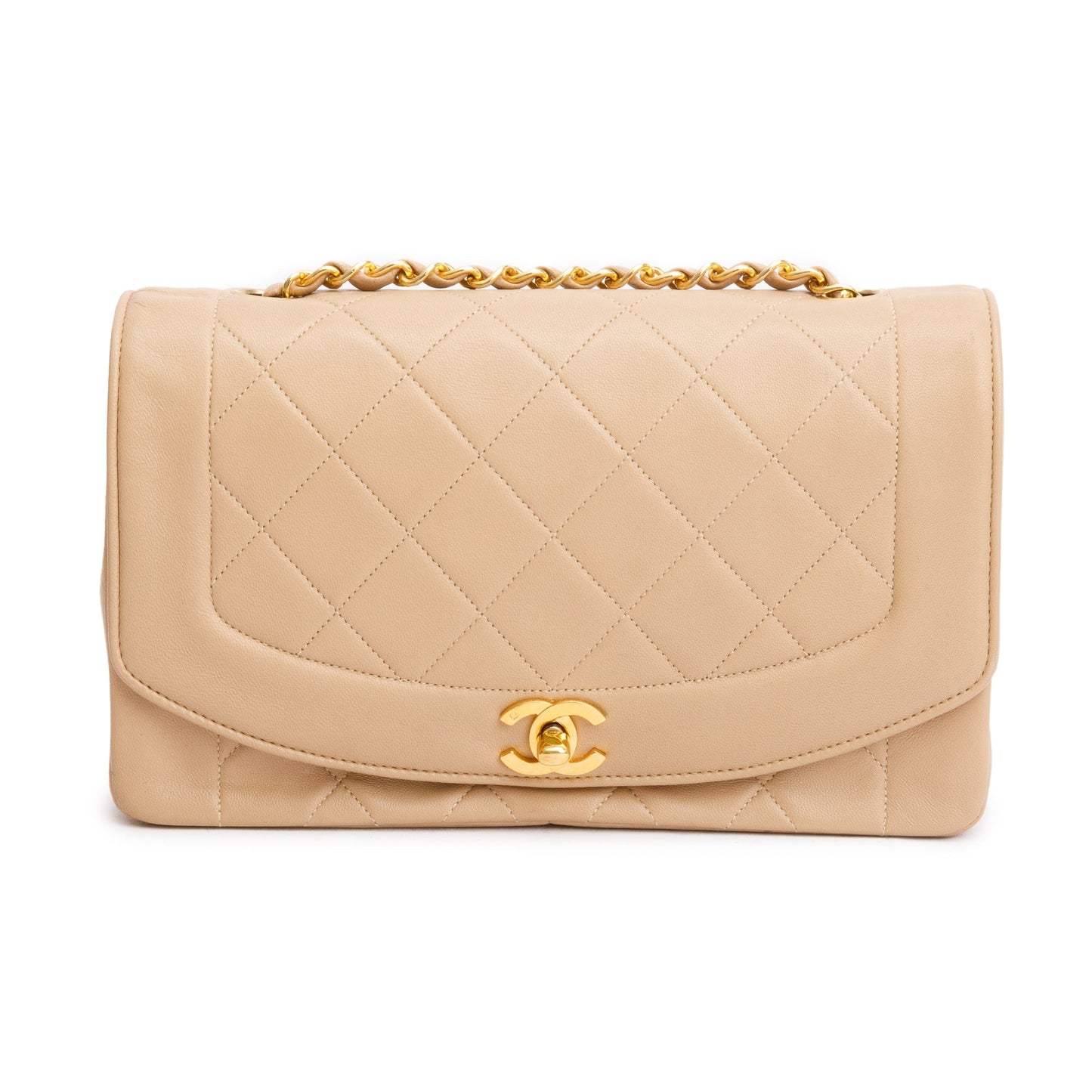 Chanel Vintage Beige Lambskin Leather Medium Diana Flap Bag