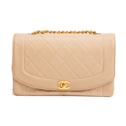 Chanel Vintage Beige Lambskin Leather Medium Diana Flap Bag