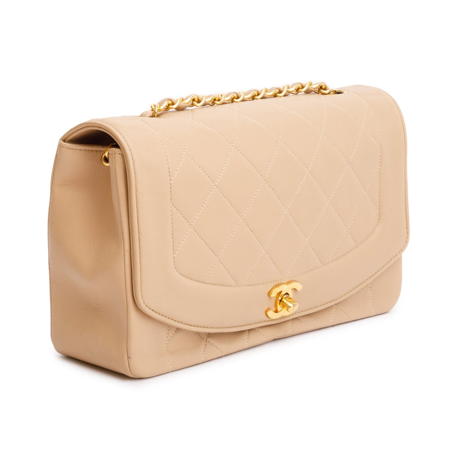 Chanel Vintage Beige Lambskin Leather Medium Diana Flap Bag