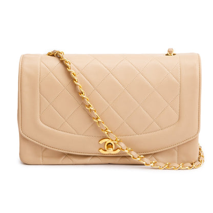 Chanel Vintage Beige Lambskin Leather Medium Diana Flap Bag