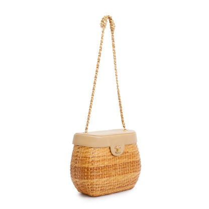 Chanel Vintage Beige Lambskin Leather Wicker Basket Bag
