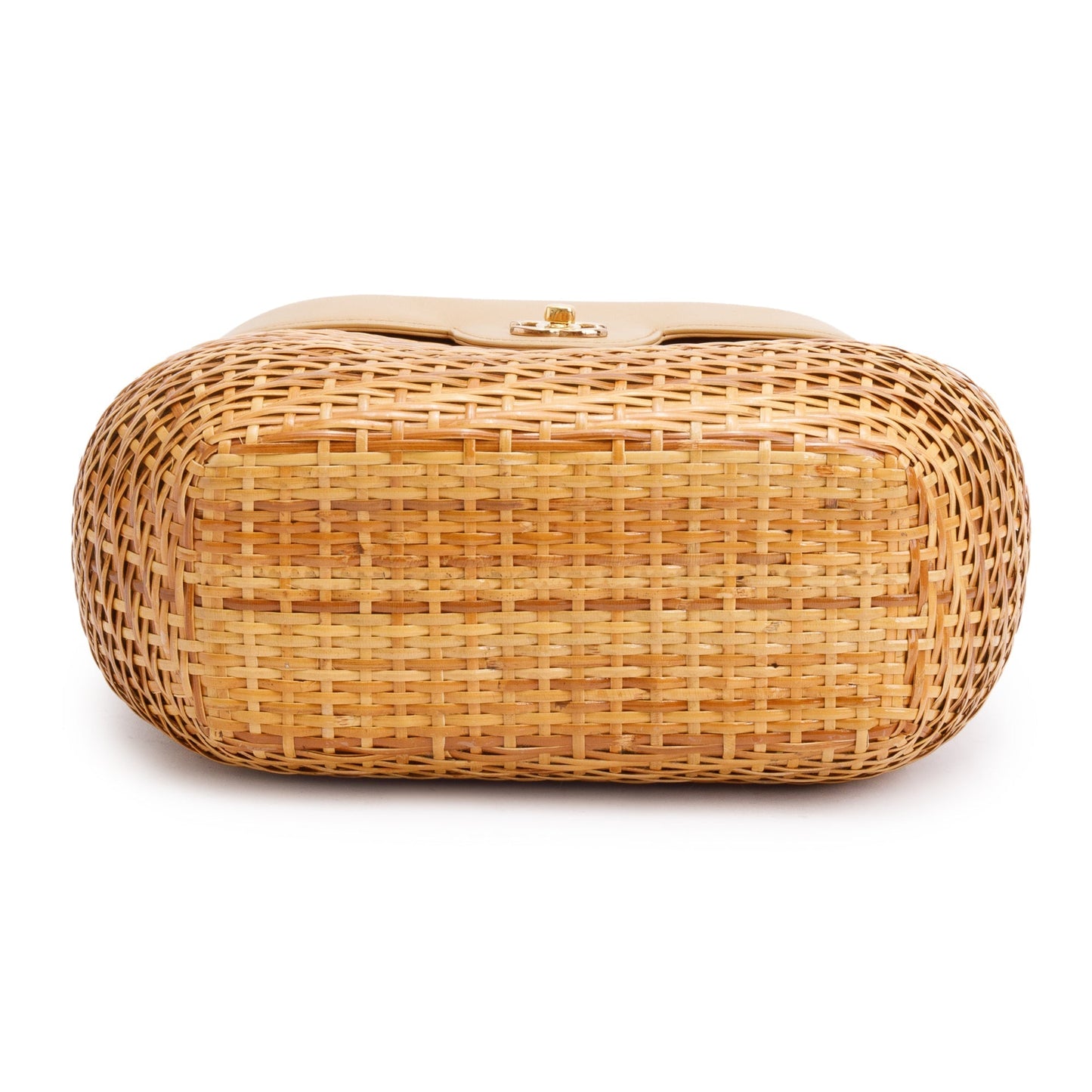 Chanel Vintage Beige Lambskin Leather Wicker Basket Bag