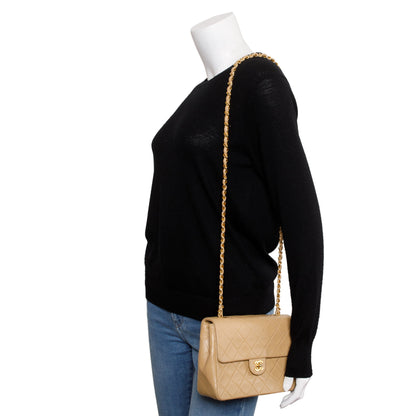 Chanel Vintage Beige Leather Small Square Single Flap Bag
