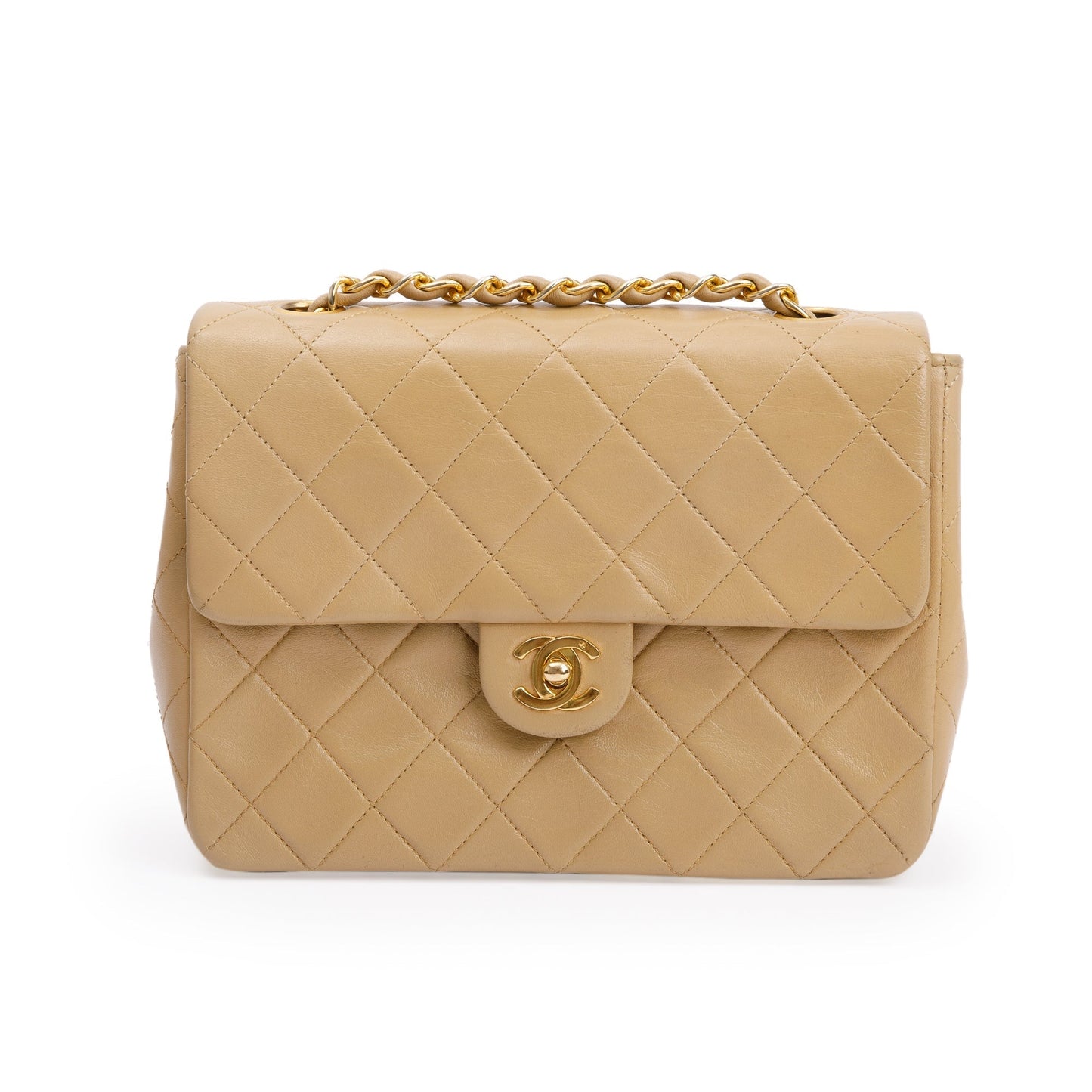 Chanel Vintage Beige Leather Small Square Single Flap Bag