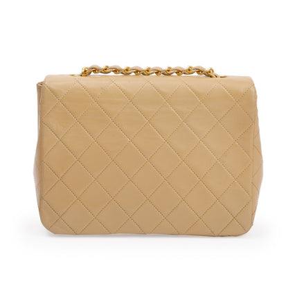 Chanel Vintage Beige Leather Small Square Single Flap Bag