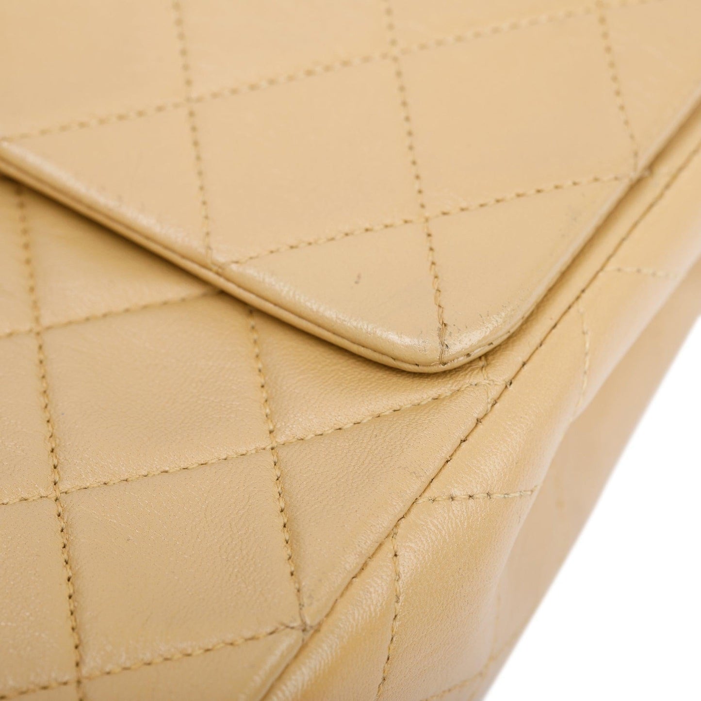 Chanel Vintage Beige Leather Small Square Single Flap Bag