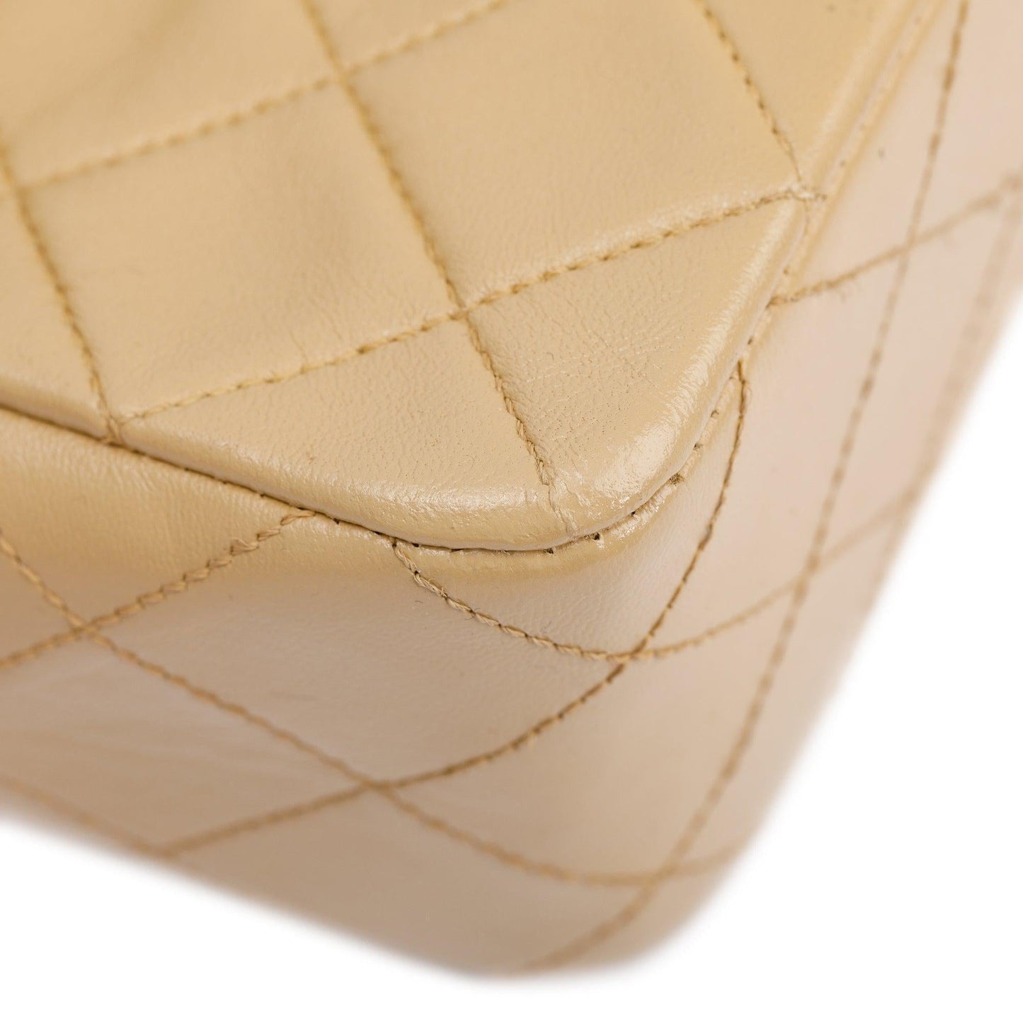 Chanel Vintage Beige Leather Small Square Single Flap Bag