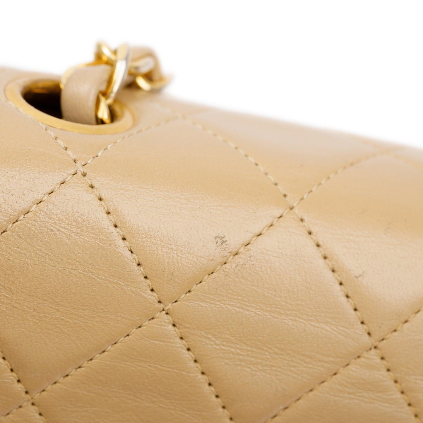 Chanel Vintage Beige Leather Small Square Single Flap Bag