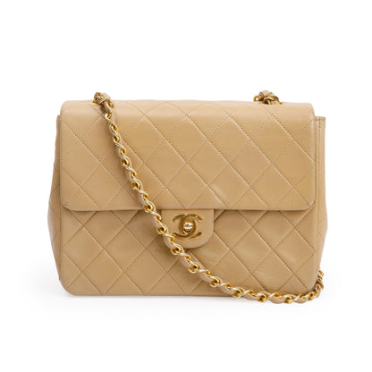 Chanel Vintage Beige Leather Small Square Single Flap Bag