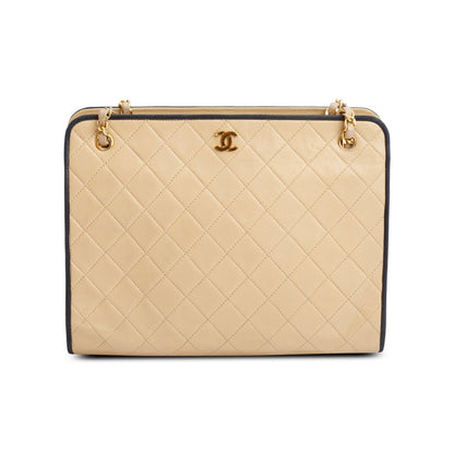 Chanel Vintage Beige Quilted CC Shoulder Bag