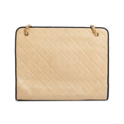 Chanel Vintage Beige Quilted CC Shoulder Bag