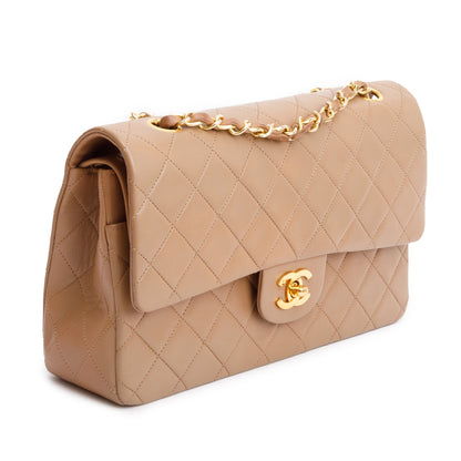 Chanel Vintage Beige Quilted Lambskin Leather Classic Medium Double Flap Bag