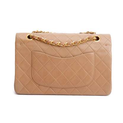 Chanel Vintage Beige Quilted Lambskin Leather Classic Medium Double Flap Bag