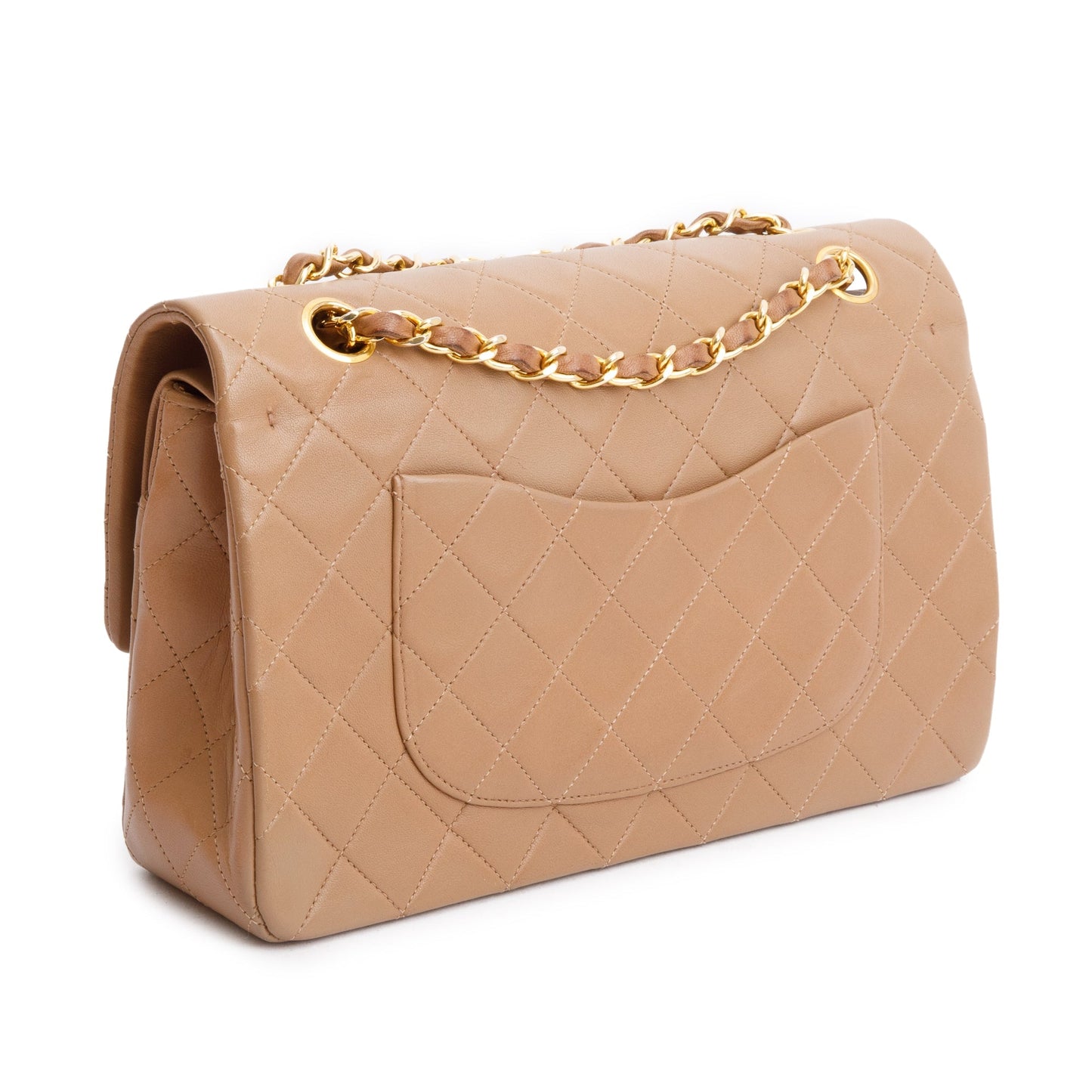 Chanel Vintage Beige Quilted Lambskin Leather Classic Medium Double Flap Bag