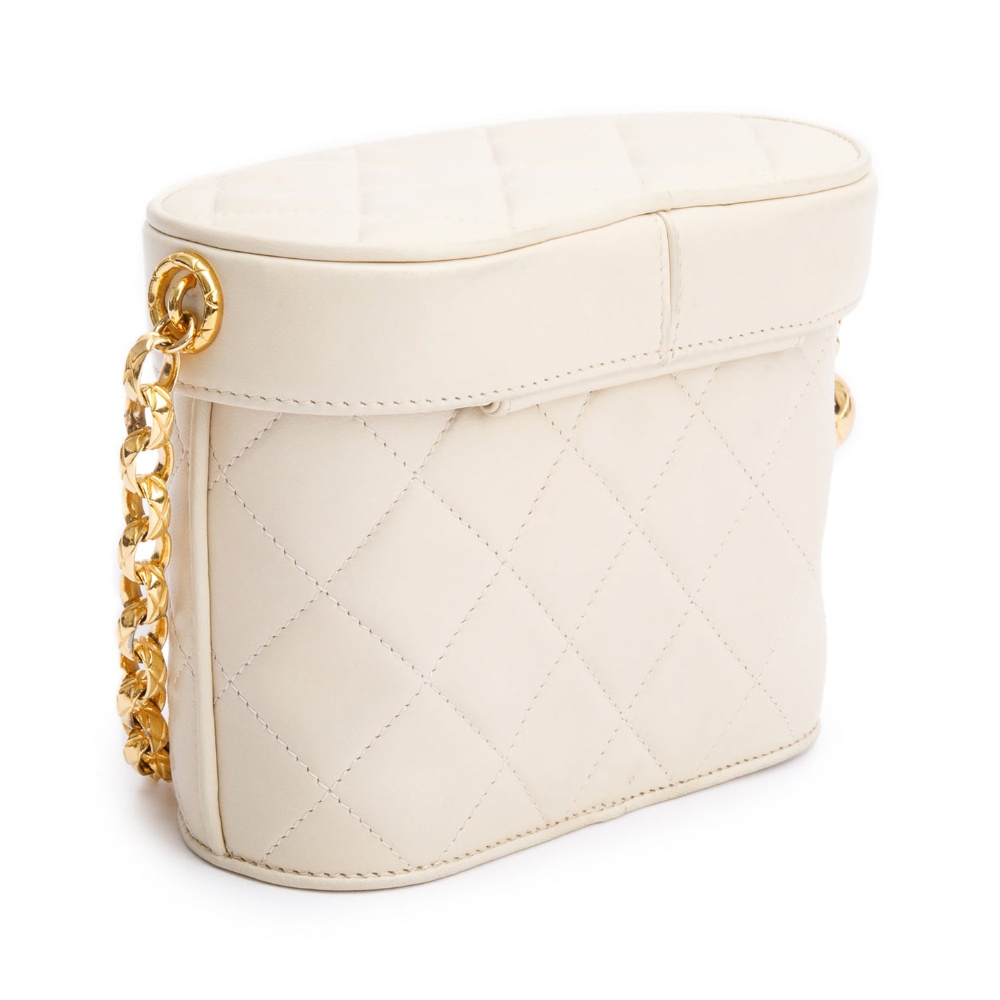 Chanel Vintage Beige Quilted Lambskin Leather Tassel Vanity Case on Chain