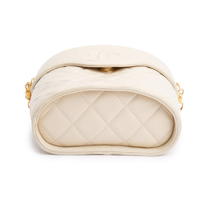 Chanel Vintage Beige Quilted Lambskin Leather Tassel Vanity Case on Chain