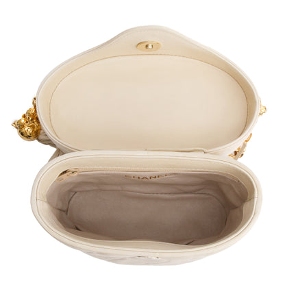 Chanel Vintage Beige Quilted Lambskin Leather Tassel Vanity Case on Chain