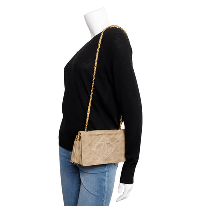 Chanel Vintage Beige Suede Timeless Tassel Wallet on Chain