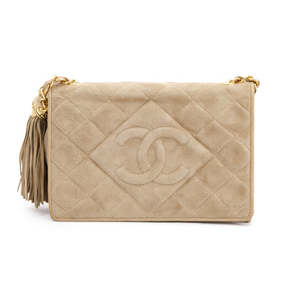 Chanel Vintage Beige Suede Timeless Tassel Wallet on Chain