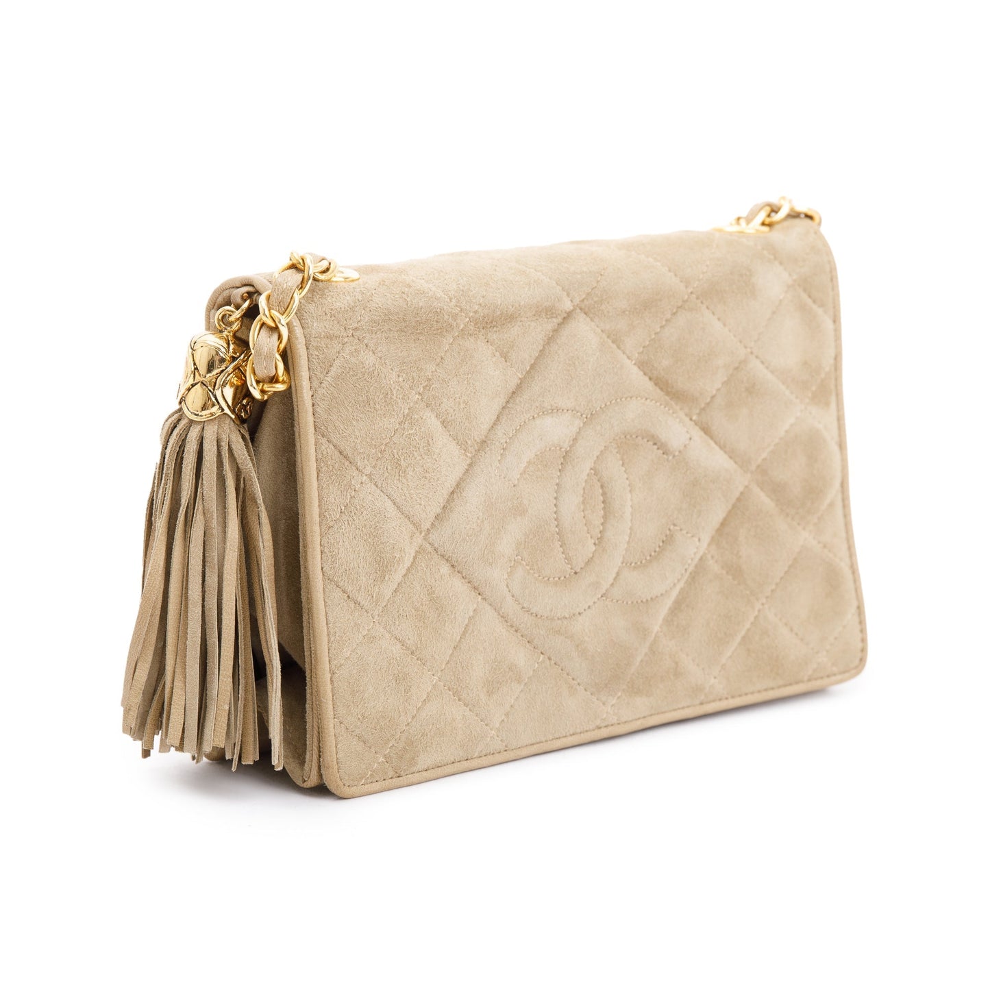 Chanel Vintage Beige Suede Timeless Tassel Wallet on Chain