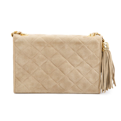 Chanel Vintage Beige Suede Timeless Tassel Wallet on Chain