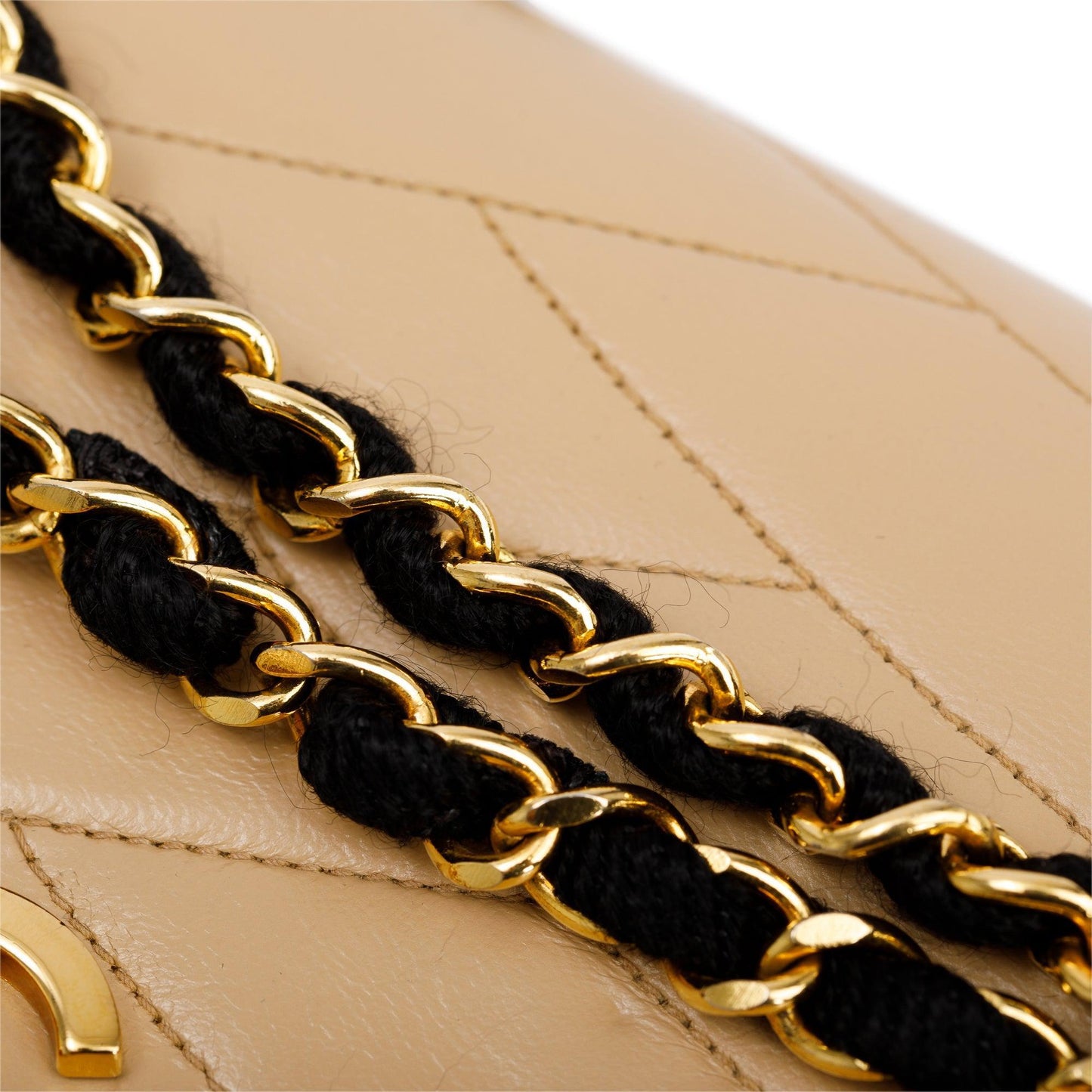 Chanel Vintage Beige Wave Quilted Lambskin Leather Small Flap Bag