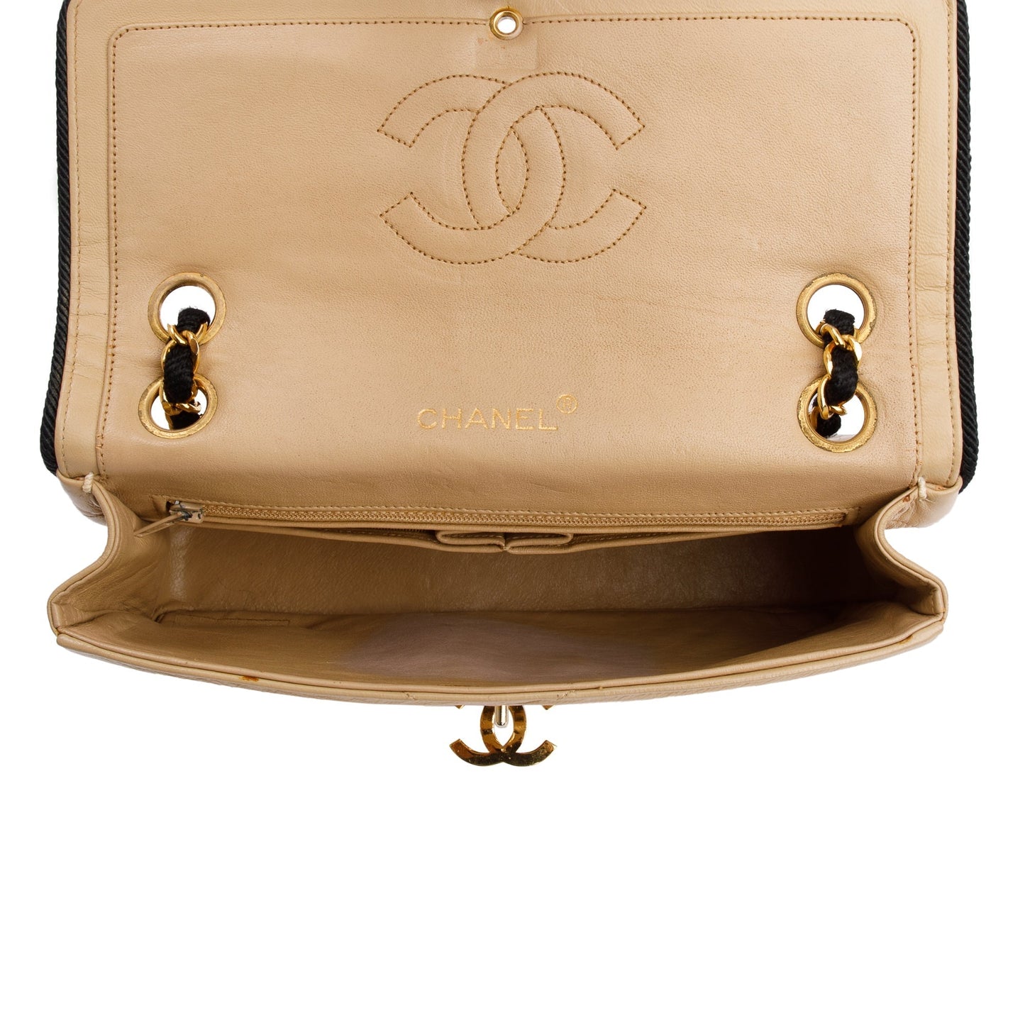 Chanel Vintage Beige Wave Quilted Lambskin Leather Small Flap Bag