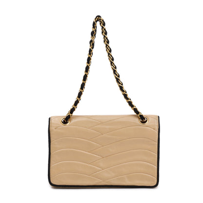 Chanel Vintage Beige Wave Quilted Lambskin Leather Small Flap Bag