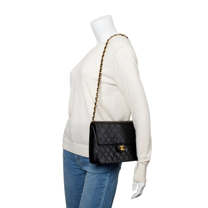 Chanel Vintage Black Calfskin Leather Medium Square CC Flap Bag