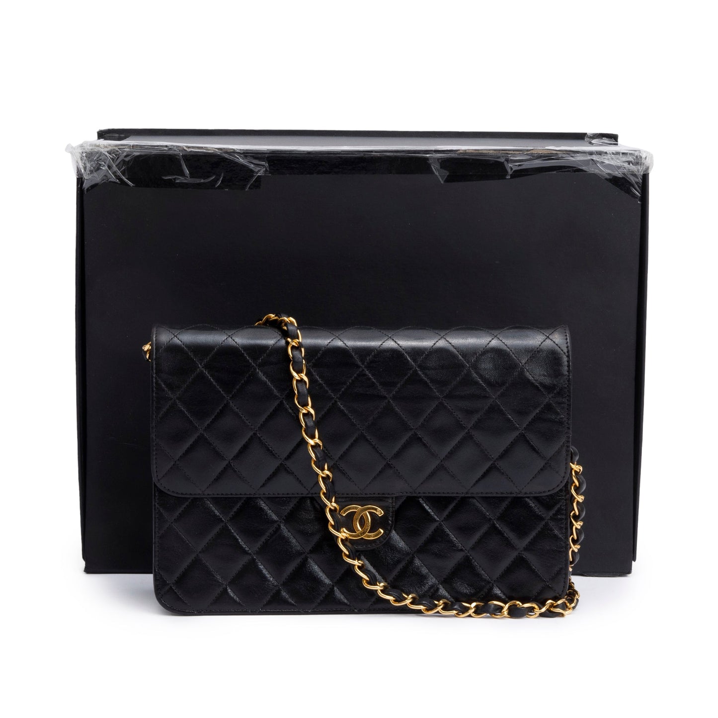 Chanel Vintage Black Calfskin Leather Medium Square CC Flap Bag