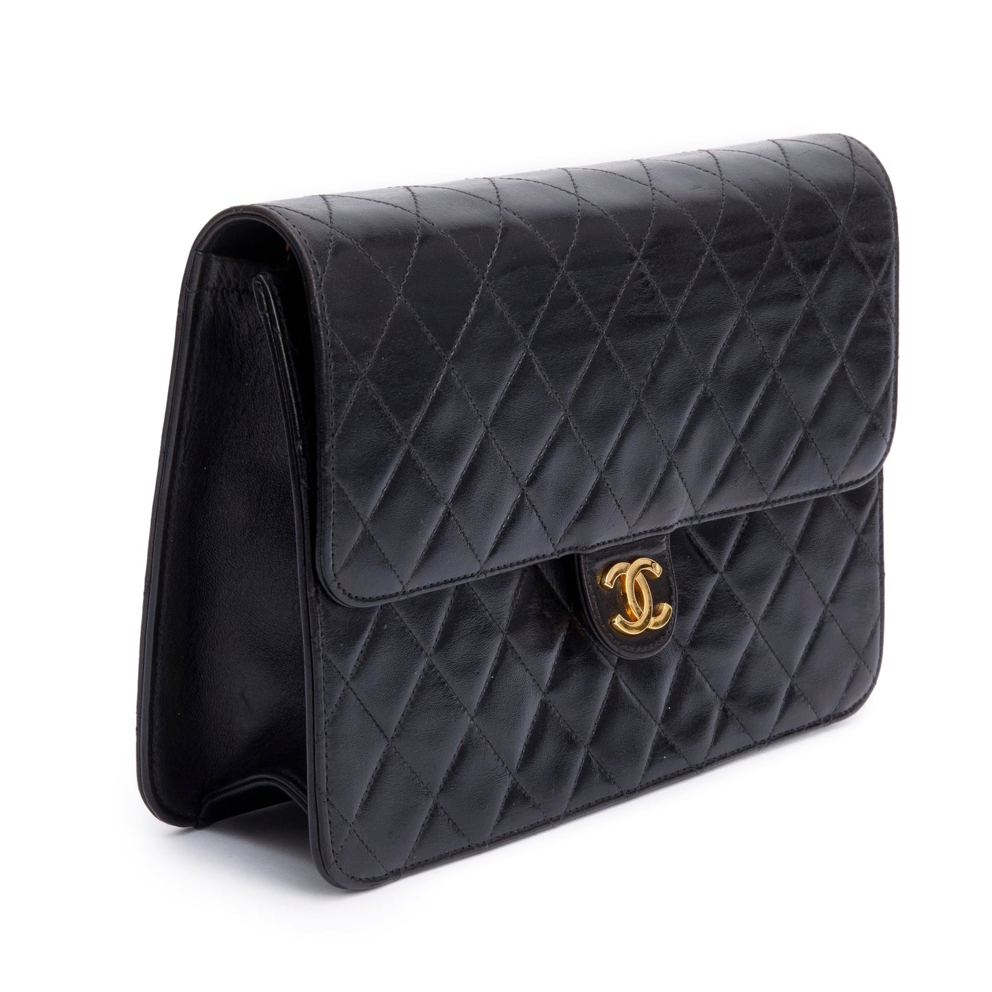 Chanel Vintage Black Calfskin Leather Medium Square CC Flap Bag