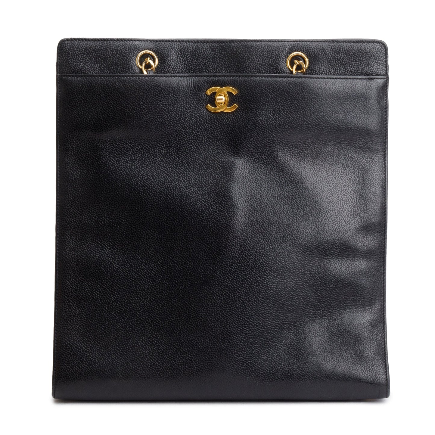 Chanel Vintage Black Caviar Leather CC Shopping Tote