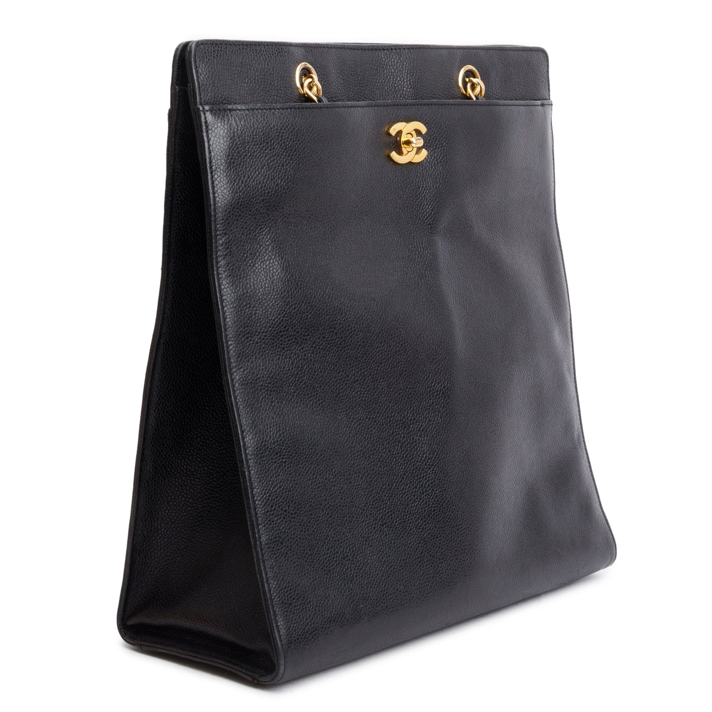 Chanel Vintage Black Caviar Leather CC Shopping Tote