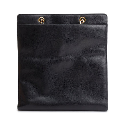 Chanel Vintage Black Caviar Leather CC Shopping Tote