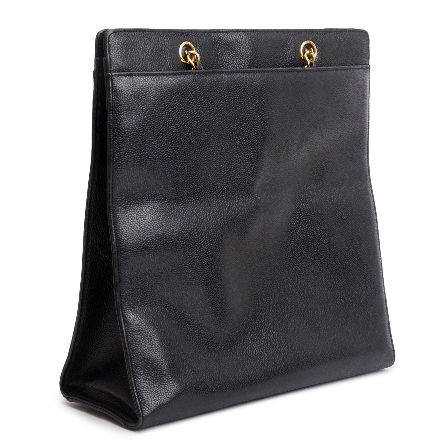 Chanel Vintage Black Caviar Leather CC Shopping Tote