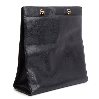 Chanel Vintage Black Caviar Leather CC Shopping Tote